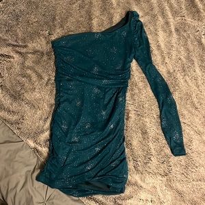 Green sparkly mini dress.